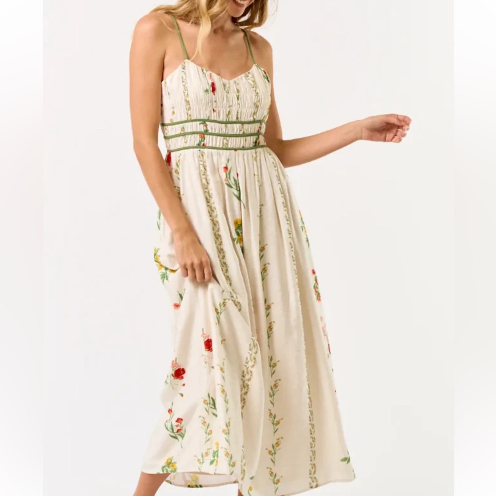 Elegant Floral Midi Dress in Cream